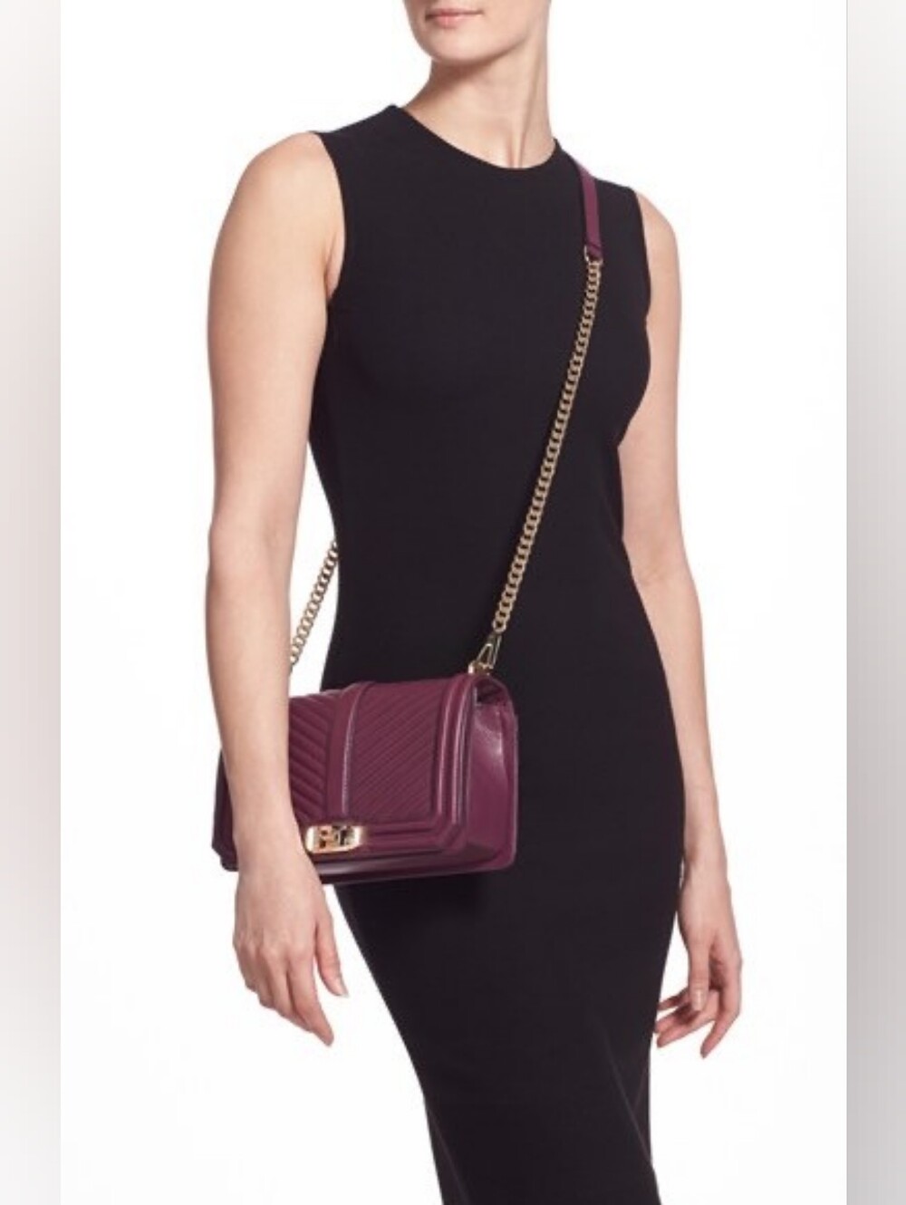 Rebecca Minkoff Quilted Burgundy Crossbody with Gold Chain